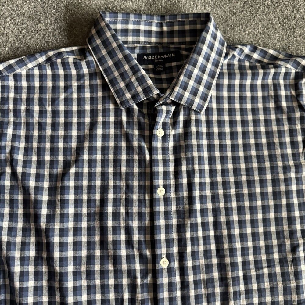 Mizzen+Main Leeward Gingham Shirt Mens 2XL Blue Check Classic Fit Stretch